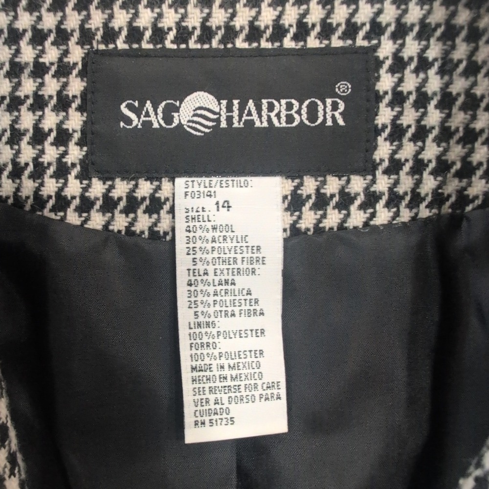 Sag Harbor Women's Houndstooth Blazer Size 14 Single Button Wool Blend - Picture 2 of 4